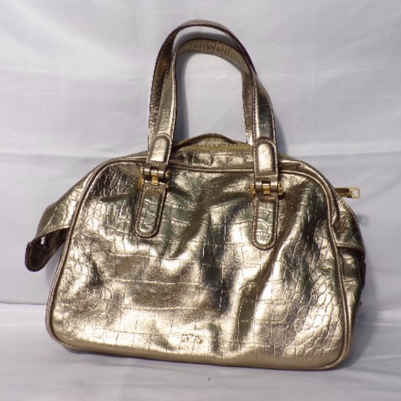 Lauren Ralph Lauren Satchel Metallic Gold leather Alligator Print